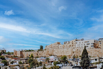 Fototapeta premium Jerusalem walls built by Saladino in the XII Century. Saladino was a Sunni Muslim Kurd. He led the Muslim military campaign against the Crusader states in the Levant. Israel, 2016