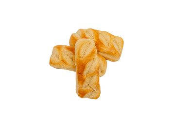 Three milk buns with a cross pattern. the milk buns look fresh. They are located on a transparent PNG background.