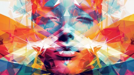 Vibrant Digital Collage Portrait with Geometric Elements