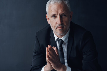 Serious, boss and portrait of man, studio and opportunity for investment, confident and business....