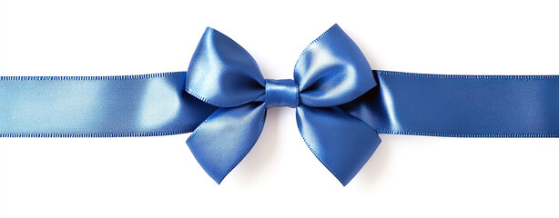 Elegant Blue Satin Ribbon Bow on White Background