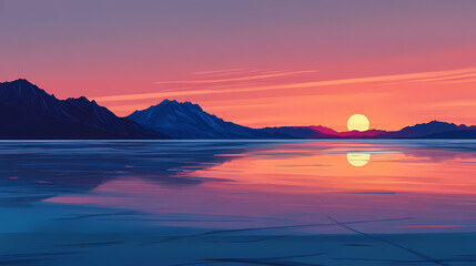 Obraz premium Sunset at the bonneville salt flats utah creative ai. Salt Flats. Illustration