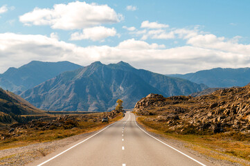 beautiful mountain road in autumn in Altai - Chuisky tract