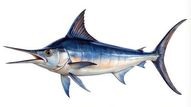 Swordfish isolated on white background, long shot
