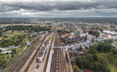 Obraz premium Aerial skyline cityscape of Krzyż Wielkopolski, Poland. Panoramic autumn view