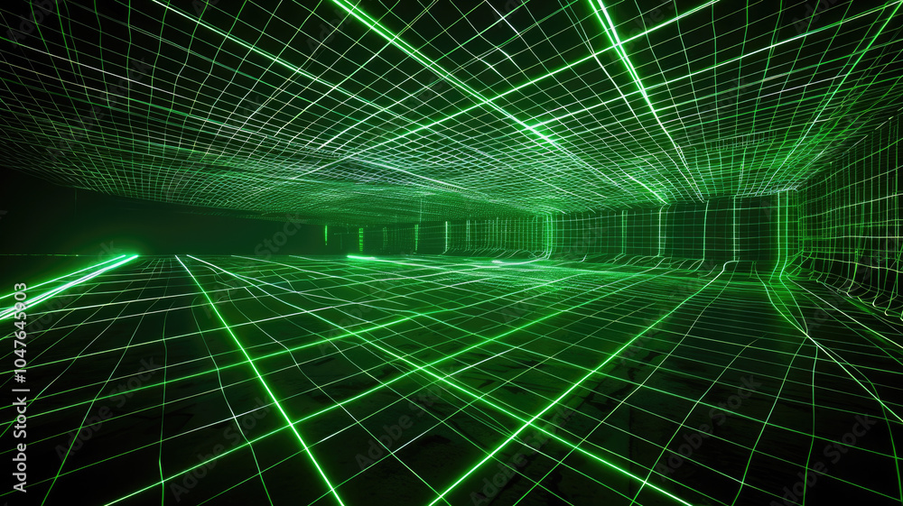 Canvas Prints green laser rays in abstract dark space for background, light lines of digital data. concept of virt