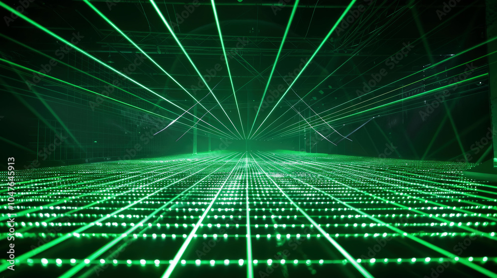 Canvas Prints green laser rays in abstract dark space for background, light lines of digital data. concept of virt