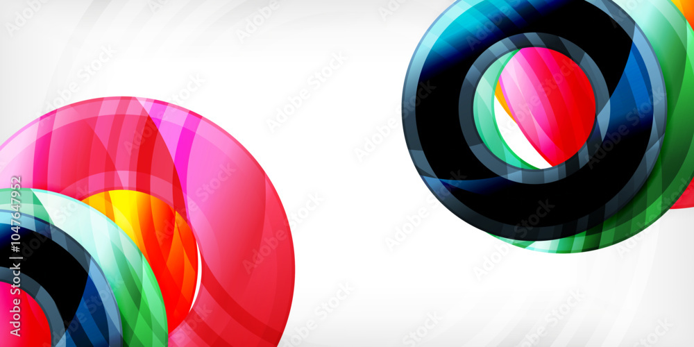 Poster Bright colorful circles with light effects. Abstract background