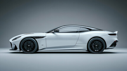 Fototapeta premium White sports car displayed in a studio photo with a gray background -