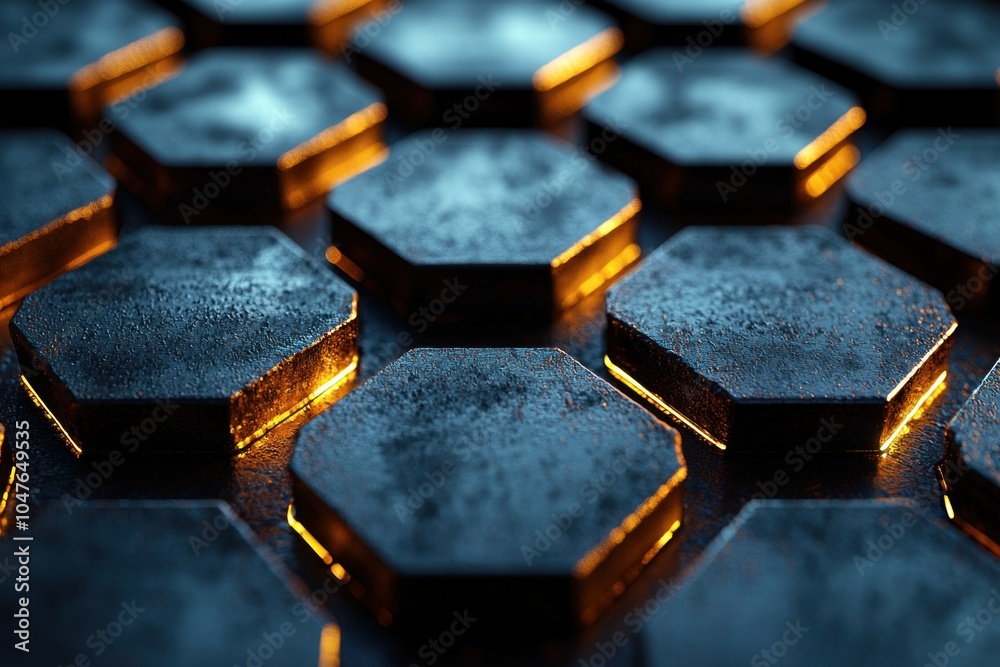 Poster Glowing Edges of Dark Hexagonal Pattern