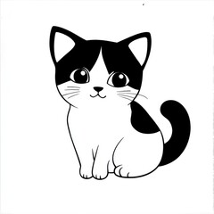Obraz premium A charming black and white cat with big eyes and a playful expression awaits to be brought to life with vibrant colors. Perfect for both kids and adults seeking a creative outlet