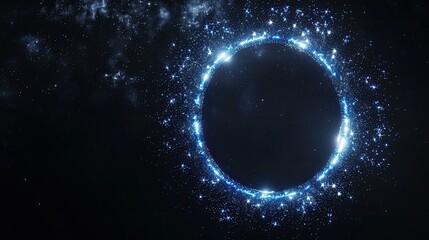 A glowing blue star ring floats in the center of an empty dark space