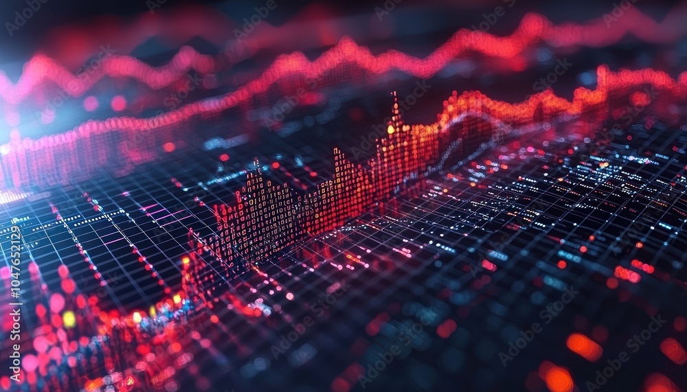 Aufkleber Abstract Digital Data Visualization with Red and Blue Lights