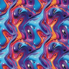 Obraz premium Abstract smooth liquid waves seamless pattern. Decorative fluid abstract background. Colorful bright colors. Digital artistic artwork raster bitmap illustration. Graphic design art. AI artwork. 