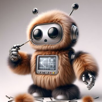 Create furry robby robot character. Body coverd with fur.