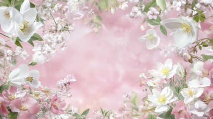 Fototapeta premium A pink background with white flowers in the foreground