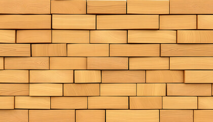 Obraz premium Wood Block Wall background. Mosaic Wallpaper with Light and Dark Timber Fish Scale tile pattern. 3D Render isolated with white highlights, png