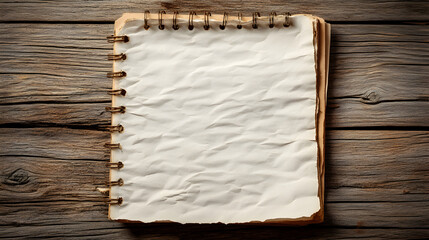 Rustic Style Vintage Notebook on Textured Wood Surface with Blank Pages for Creative Writing and Arts