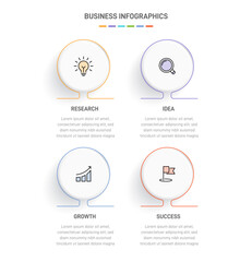 4 clean infographic design shaped elements template, symbolizing the four stages of business strategy and progression. Progress bar or timeline. Vector for presentation, web site or app.