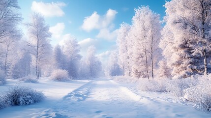 A snowy forest with a path through it