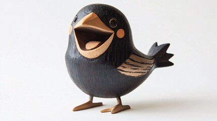 Fototapeta premium a cute black Starling carved from wood