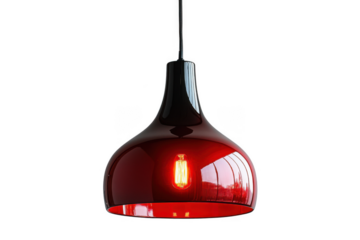 Red pendant lamp isolated on transparent background, png file, no background png file