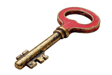 Red master key isolated on transparent background, png file, no background png file