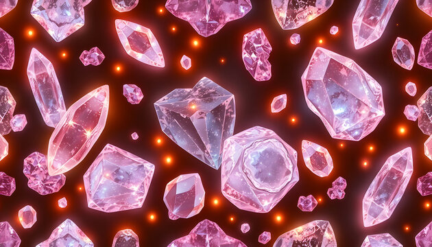 Gentle seamless pattern of crystals and minerals for decotation isolated with white highlights, png