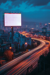 Highway billboards at night, street lights