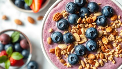Delicious blueberry granola smoothie bowl