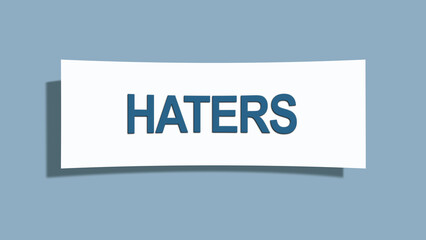 Haters. A card isolated on blue background.