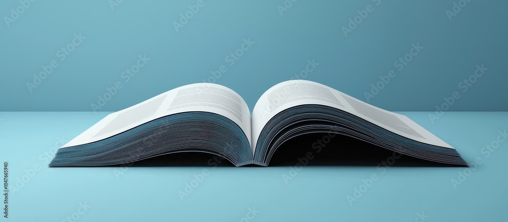 Poster an open book with folded pages on a blue background