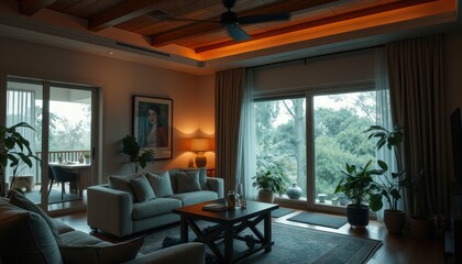 Fototapeta premium Cozy living room with nature view