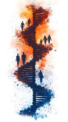 Colorful DNA Spiral with Silhouettes of People