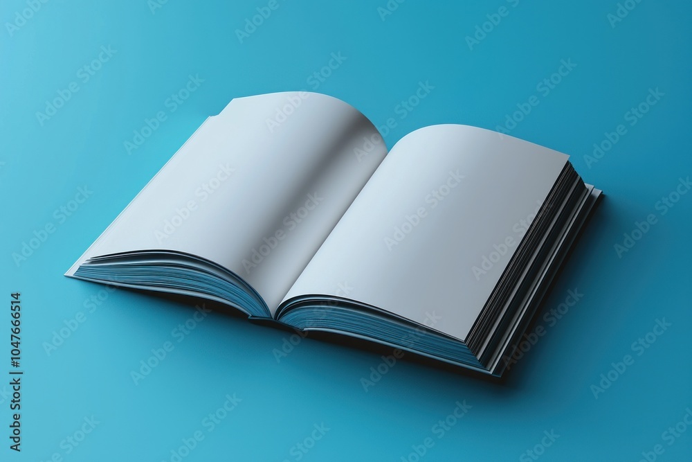 Poster an open book with blank pages on a blue background