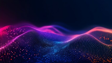 Graphic Wave Design with Dot Line Connections, Blue, Neon Pink and Red Colors, Banner Design