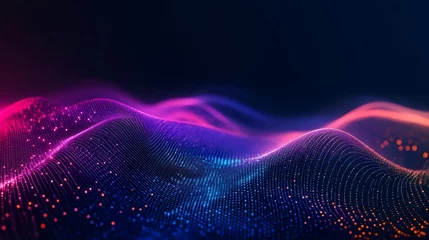 Graphic Wave Design with Dot Line Connections, Blue, Neon Pink and Red Colors, Banner Design