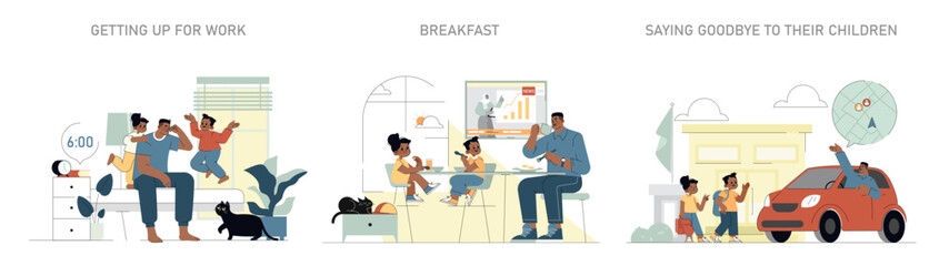 one day of builder. Flat Vector Illustration