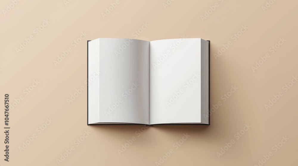 Poster an open book with blank pages on a beige background