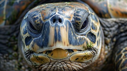 A closeup of a sea turtle its wrinkled face and wise eyes captivating.