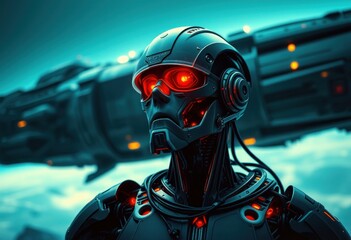 Fototapeta premium Futuristic robot with glowing eyes