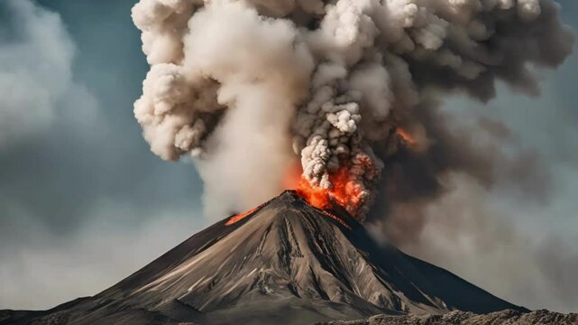 Smoke billowing from the mouth of an active volcano - Generative AI.