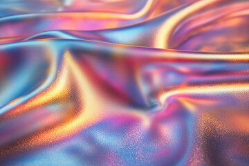 Obraz premium Colorful silk fabric drapes in a wave pattern showcasing vibrant hues of blue, orange, and purple under soft lighting