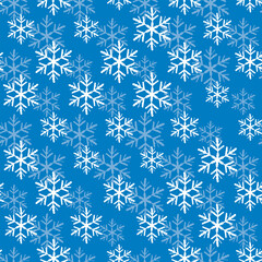 Winter seamless pattern with white snowflakes on blue background. Vector illustration for fabric, textile wallpaper, posters, gift wrapping paper. Christmas vector illustration