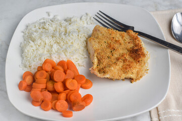 baked haddock   with rice and carrots