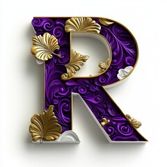3D Letter R Design in Gold, Purple, and White