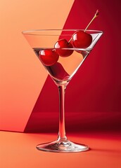A glass of cherry martini with a cherry on top