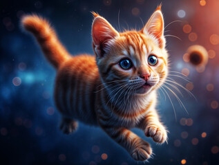 Baby kitten floating in space