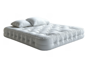 White airbed with 2 pillows isolated on transparent background, png file, no background png file