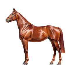 Fototapeta premium A majestic brown horse standing proudly against a white isolated background.